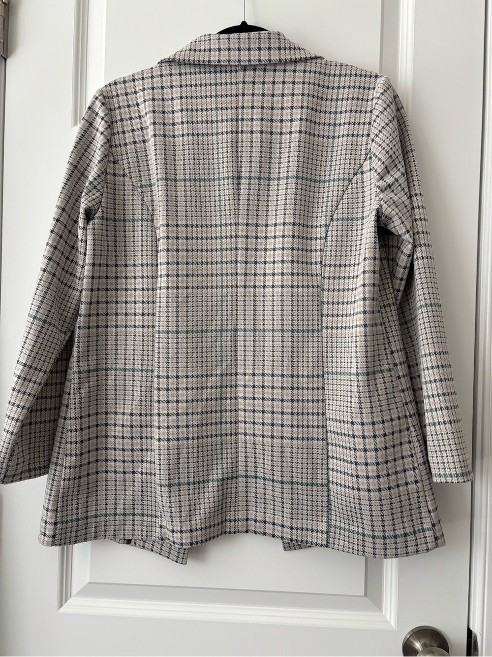 Liverpool Los Angeles Beige Gray Plaid Open Front Blazer Size M - Picture 8 of 12